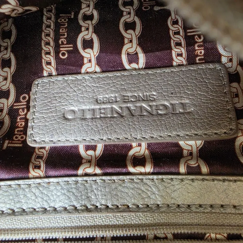 Tignanello Purse Metallic Gold Pebble Leather Handbag Tote Shoulder Bag READ